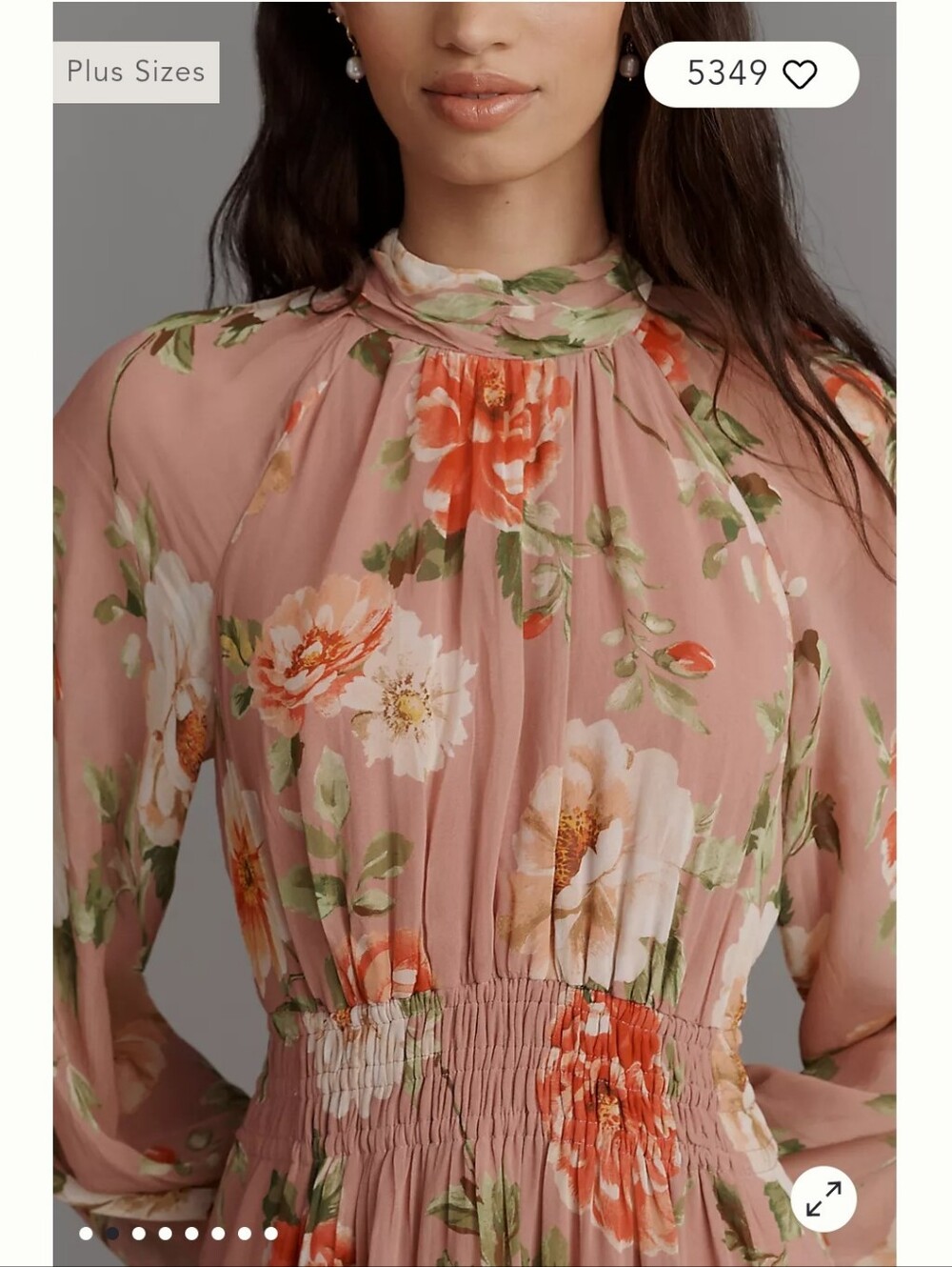 Antropologie Somerset Floral Pink  Long-Sleeve Mock-Neck Chiffon Maxi Dress XL - Picture 2 of 9